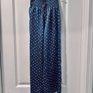 Blue Patterned Wide Leg Pants